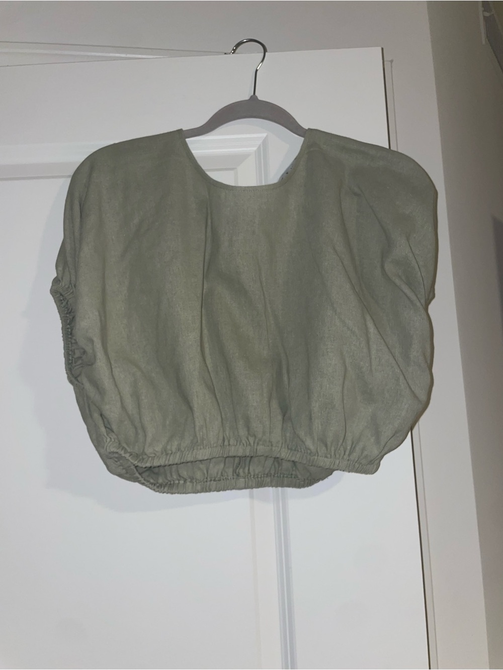 HYFVE Olive Green Puff-Sleeve Cropped Blouse